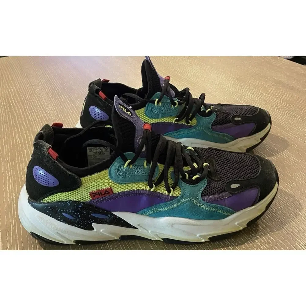 Fila Ray Tracer Evo 2 Ludi Mens Shoes 11.5 Black Yellow Purple Sneakers Lace Up - Picture 2 of 7